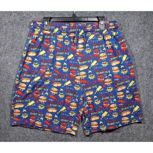 Main And Local Pajama Shorts Blue "SUNS OUT BUNS OUT" burgers and hotdogs Size L